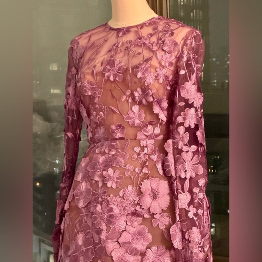 🆕 BRONX & BANCO 🧿 NWOT Bouquet Maraya Long Sleeve Mini Dress, Lilac Sz M US 6 - Picture 11 of 16